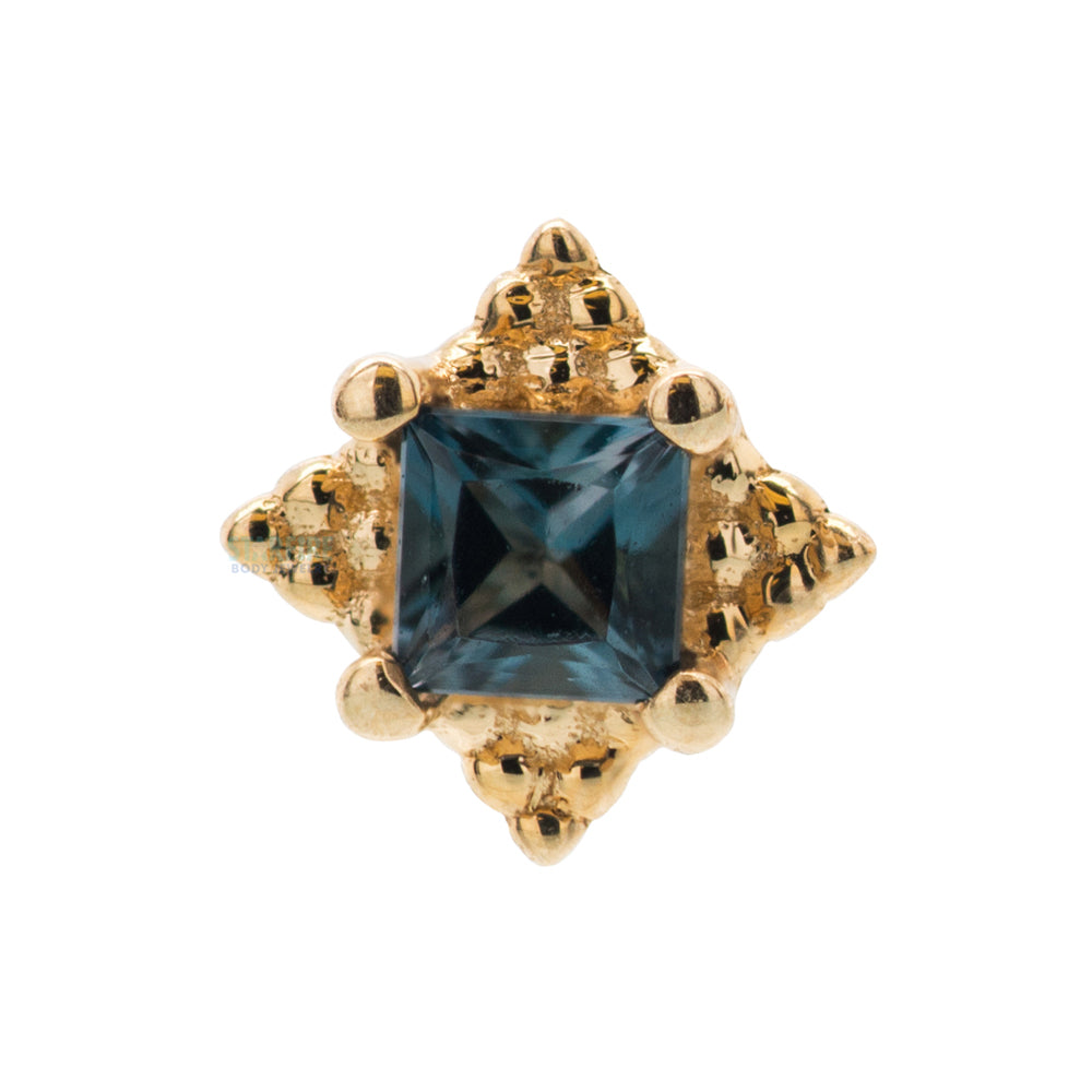 "Mini Kandy" Threaded End in Gold & Platinum with Princess-Cut London Blue Topaz