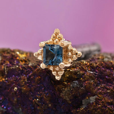 "Mini Kandy" Threaded End in Gold & Platinum with Princess-Cut London Blue Topaz