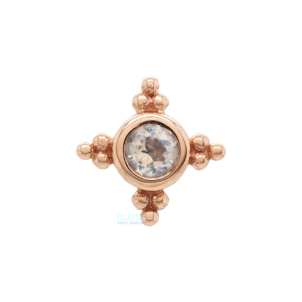 "Mini Kandy" Threaded End in Gold & Platinum with Round Faceted Rainbow Moonstone