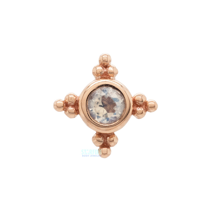 "Mini Kandy" Threaded End in Gold & Platinum with Round Faceted Rainbow Moonstone