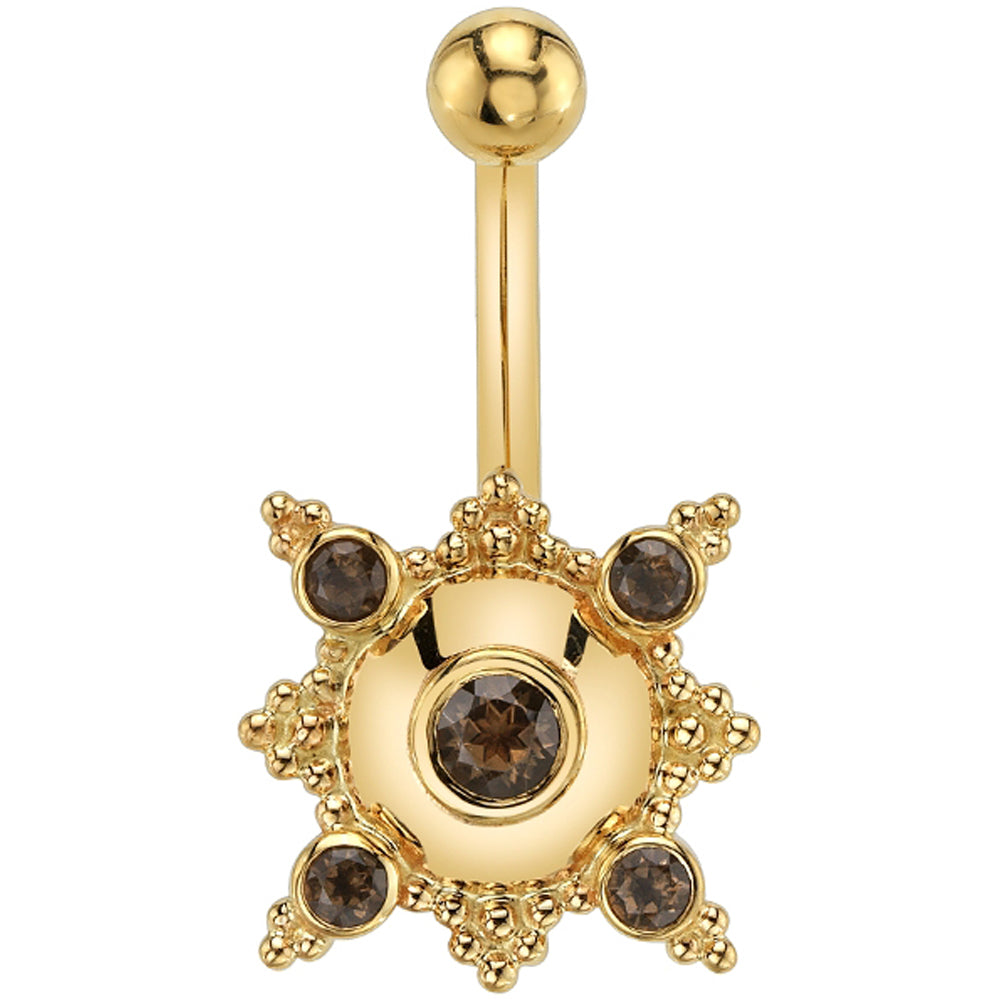"Kandy" Navel J Curve in Gold & Platinum with Smoky Quartz