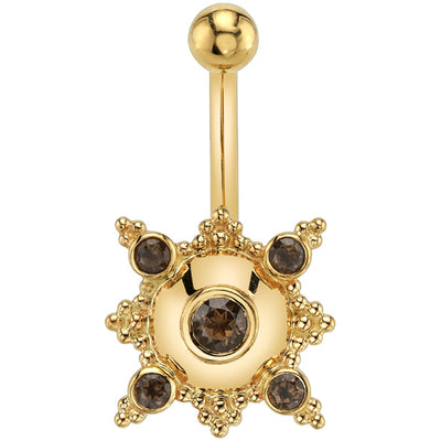"Kandy" Navel J Curve in Gold & Platinum with Smoky Quartz