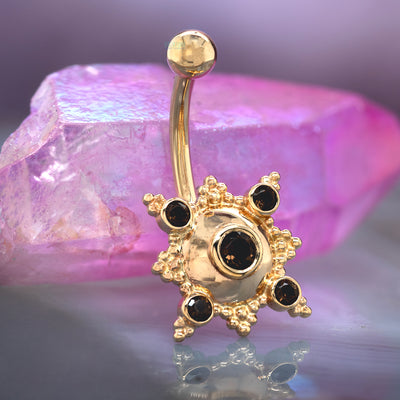 "Kandy" Navel J Curve in Gold & Platinum with Smoky Quartz