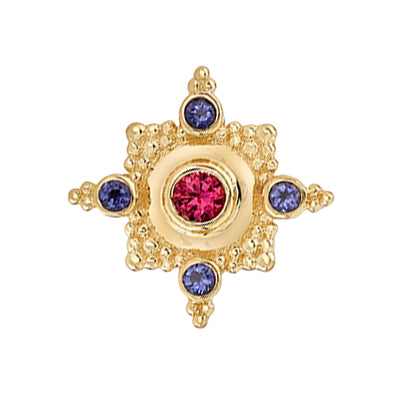 "Medium Kandy" Threaded End in Gold & Platinum with Hot Pink Sapphire & Iolite