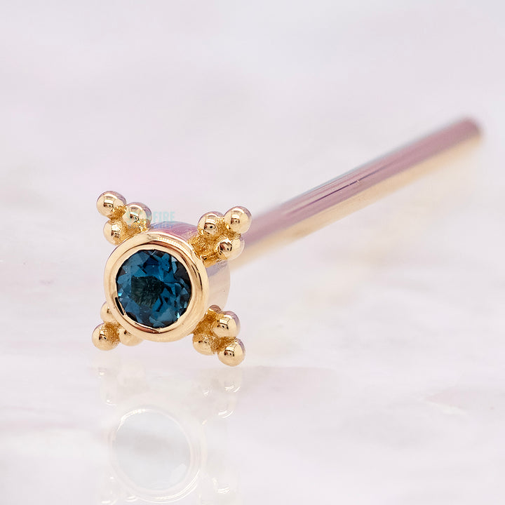 "Mini Kandy" Nostril Screw in Gold & Platinum with Round London Blue Topaz
