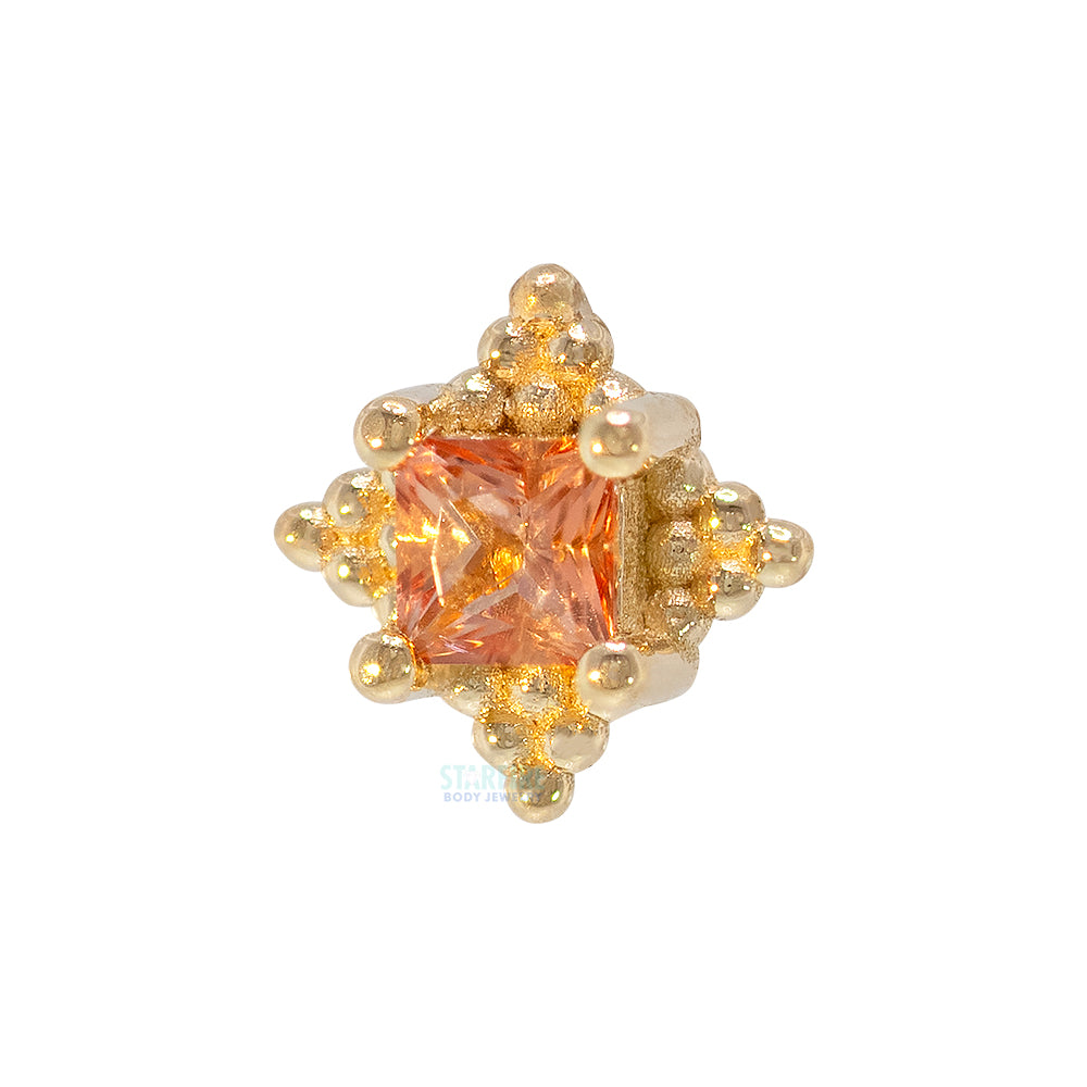 "Mini Kandy" Threaded End in Gold & Platinum with Princess-Cut Peach Topaz