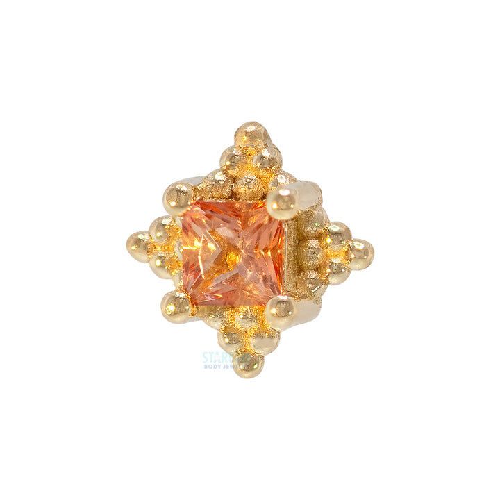 "Mini Kandy" Threaded End in Gold & Platinum with Princess-Cut Peach Topaz