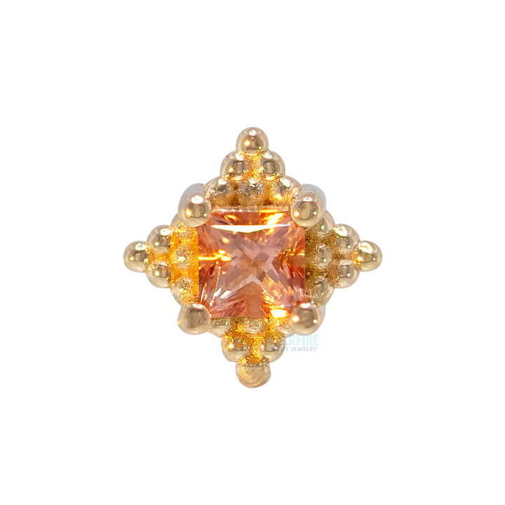 "Mini Kandy" Threaded End in Gold & Platinum with Princess-Cut Peach Topaz
