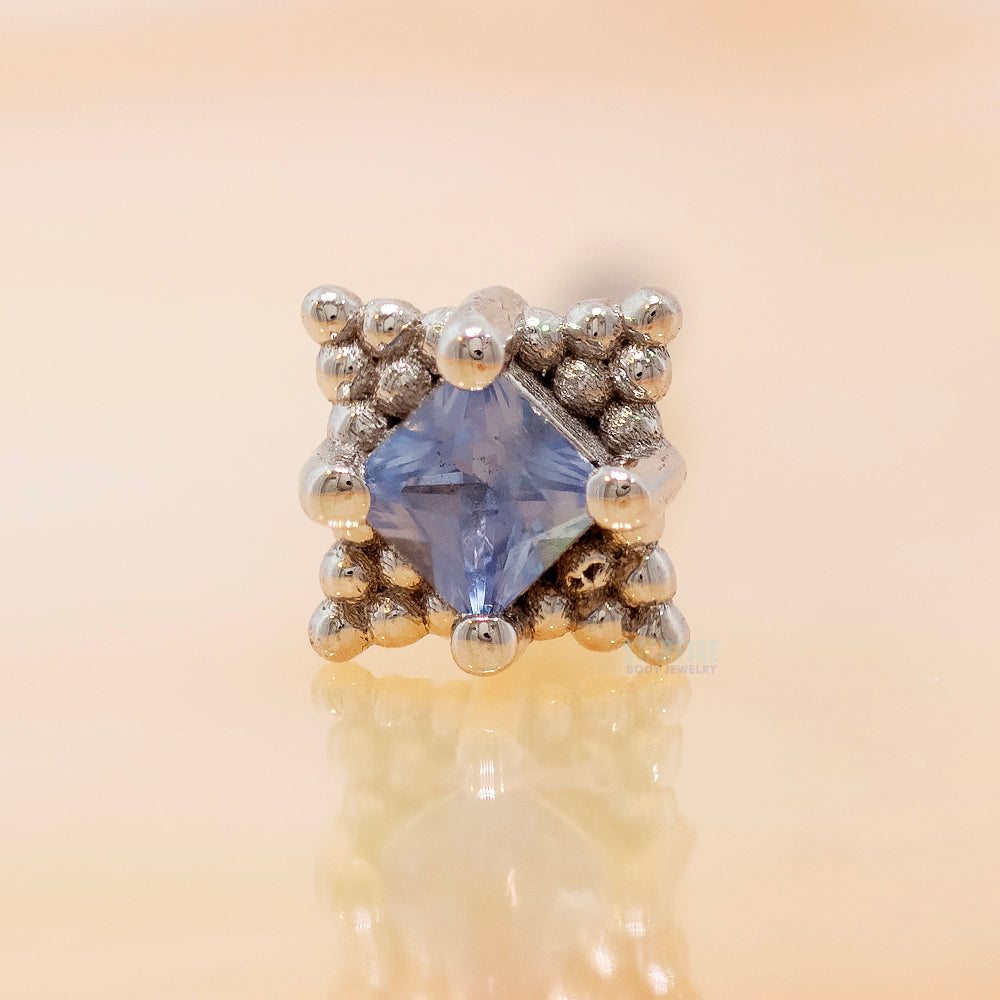 "Mini Kandy" Threaded End in Gold & Platinum with Princess-Cut Polar Sapphire