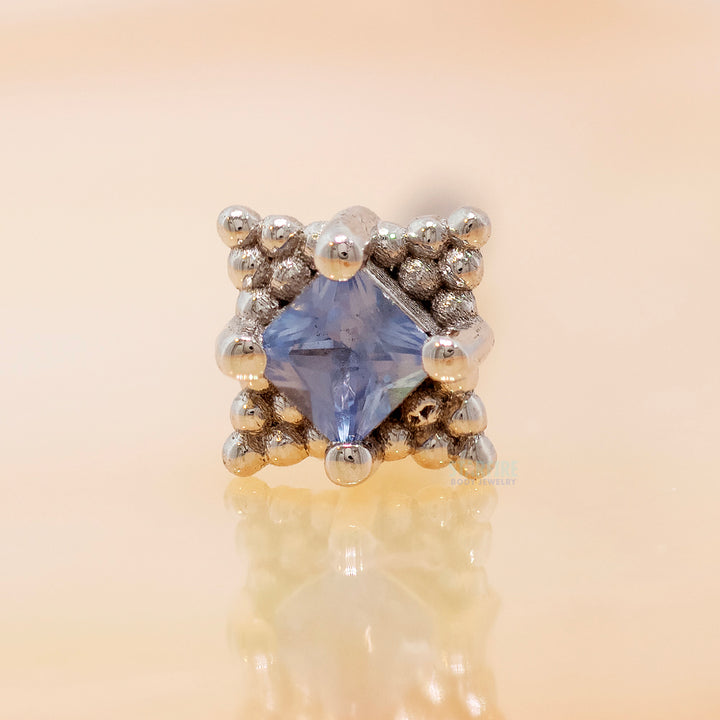 "Mini Kandy" Threaded End in Gold & Platinum with Princess-Cut Polar Sapphire