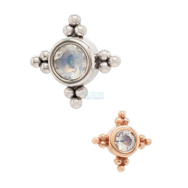 "Mini Kandy" Threaded End in Gold & Platinum with Round Faceted Rainbow Moonstone