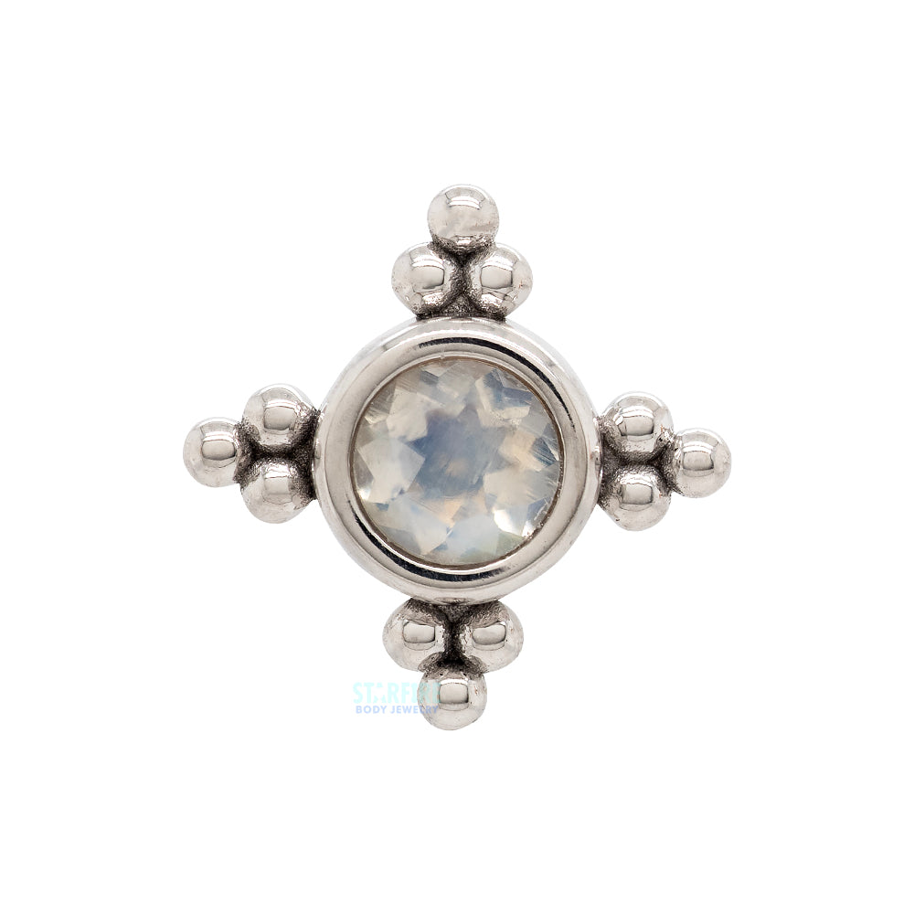 "Mini Kandy" Threaded End in Gold & Platinum with Round Faceted Rainbow Moonstone