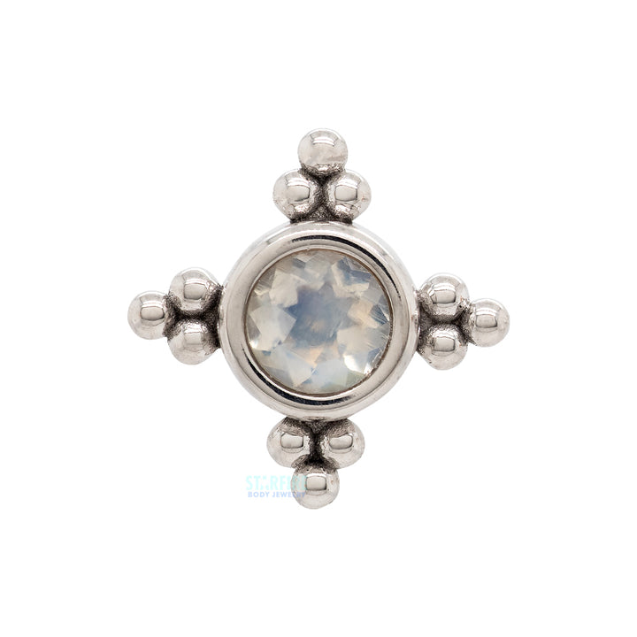 "Mini Kandy" Threaded End in Gold & Platinum with Round Faceted Rainbow Moonstone