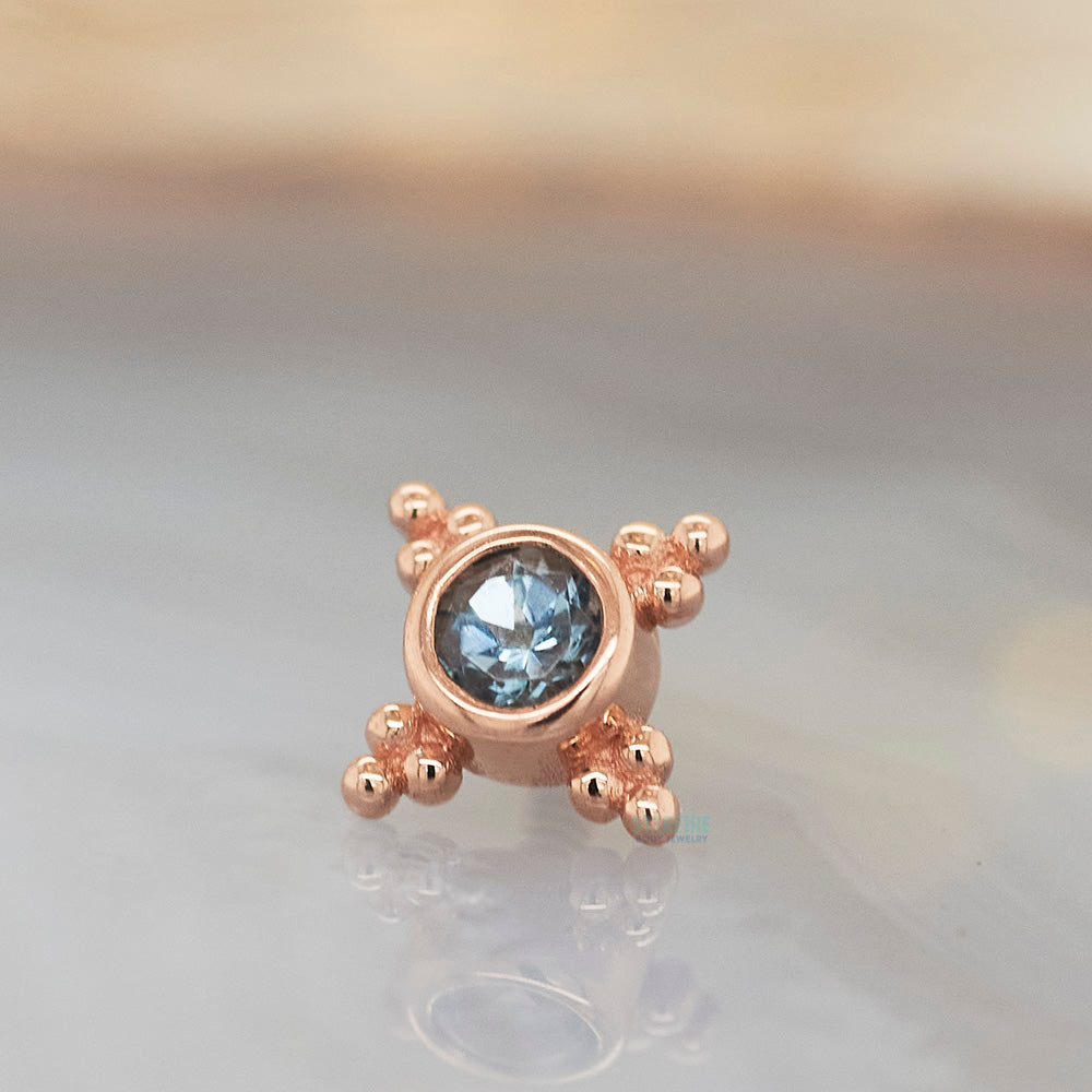 "Mini Kandy" Threaded End in Gold & Platinum with Round Aquamarine