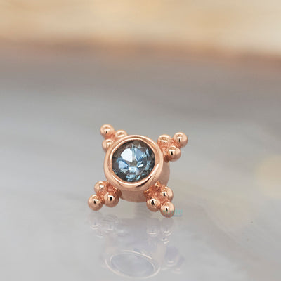 "Mini Kandy" Threaded End in Gold & Platinum with Round Aquamarine