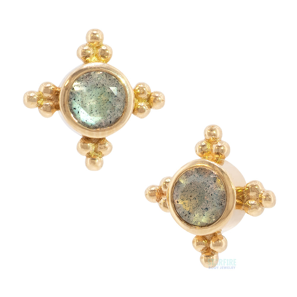 "Mini Kandy" Threaded End in Gold & Platinum with Round Faceted Labradorite