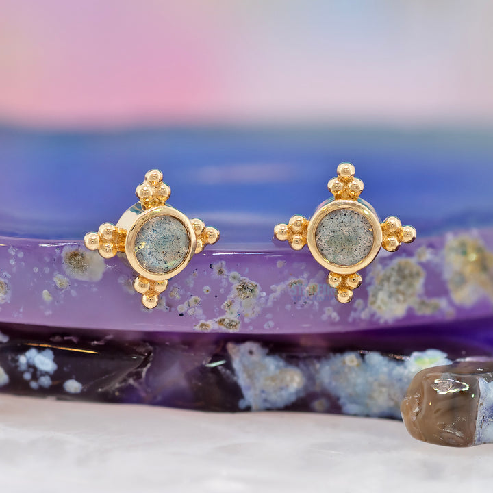 "Mini Kandy" Threaded End in Gold & Platinum with Round Faceted Labradorite