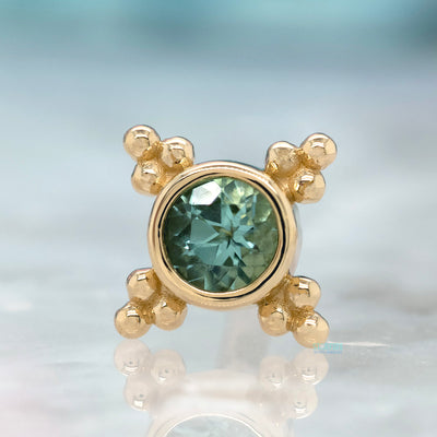 "Mini Kandy" Threaded End in Gold & Platinum with Round Seafoam Tourmaline
