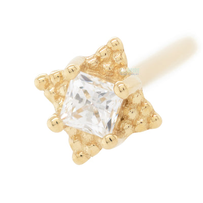 "Mini Kandy" Nostril Screw in Gold with Princess-Cut White CZ