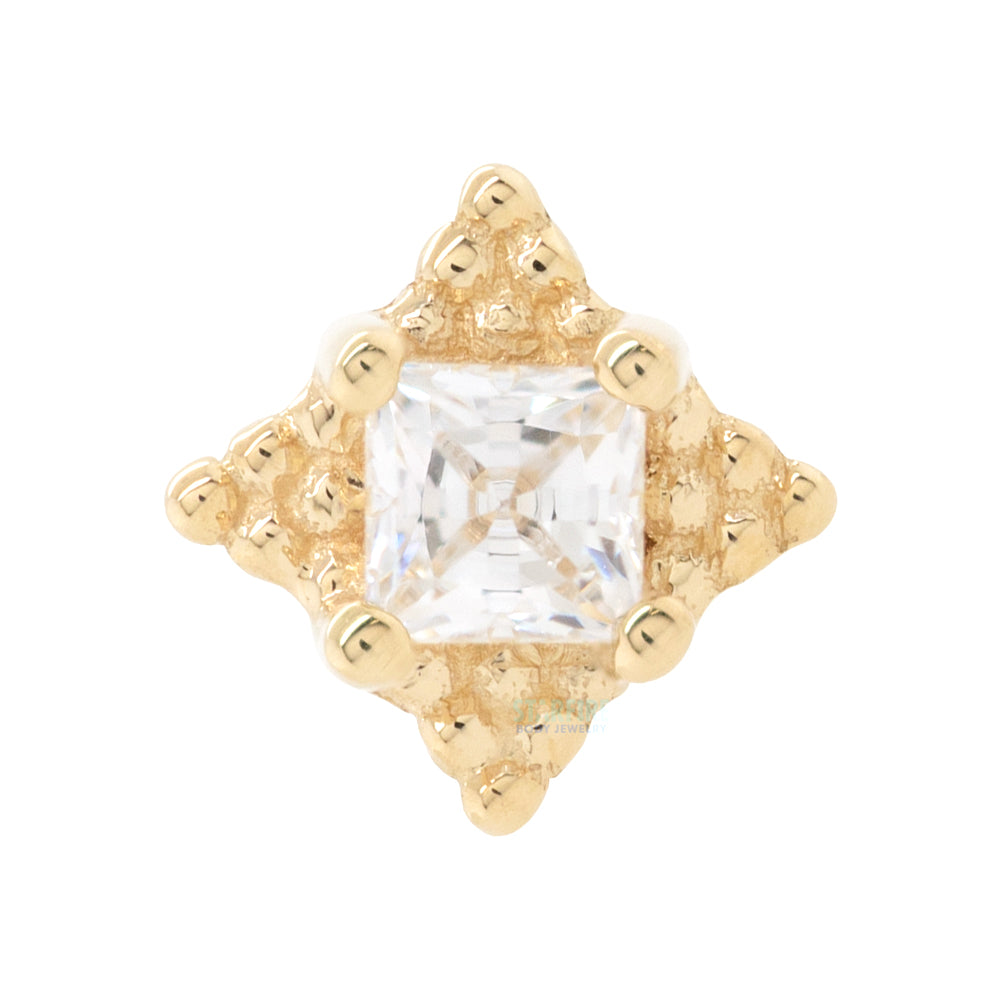 "Mini Kandy" Threaded End in Gold & Platinum with Princess-Cut White CZ