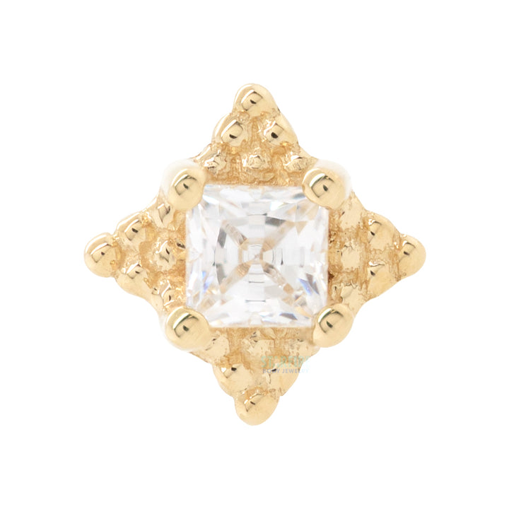 "Mini Kandy" Threaded End in Gold & Platinum with Princess-Cut White CZ