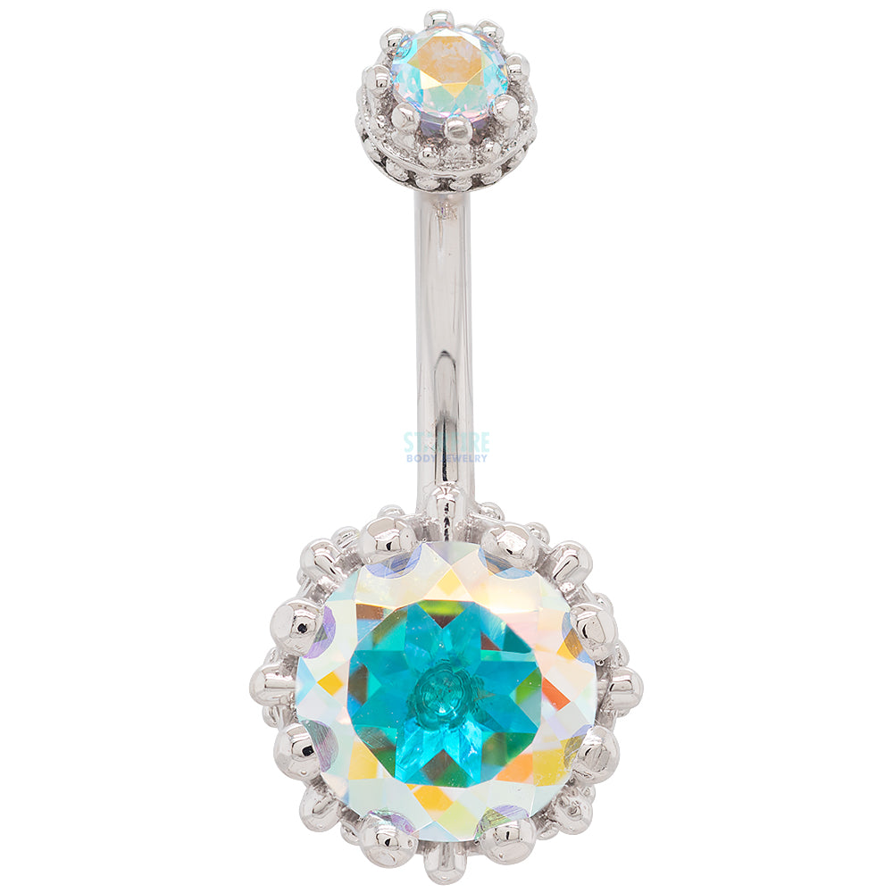 Crown Prong Navel Curve in Gold & Platinum with Mercury Mist Topaz'