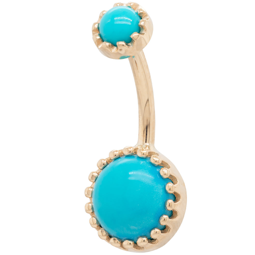 Crown Prong Navel Curve in Gold & Platinum with Turquoise