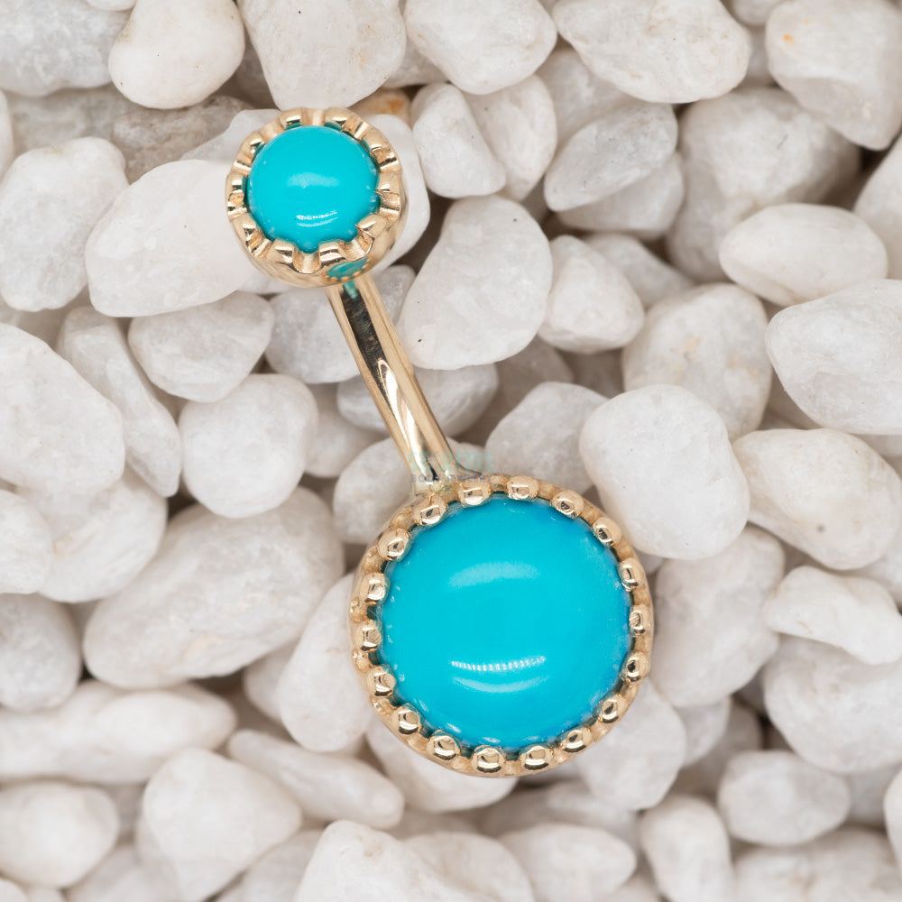 Crown Prong Navel Curve in Gold & Platinum with Turquoise