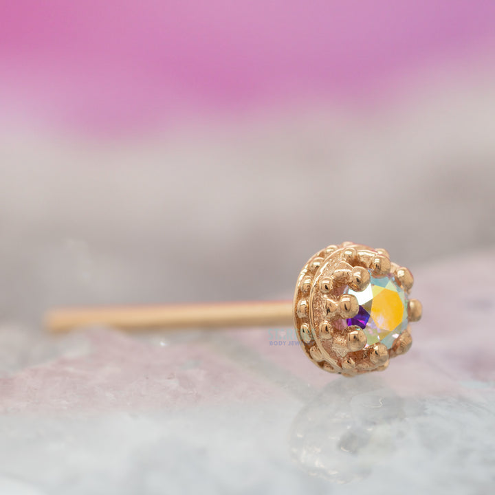 Crown Prong Nostril Screw in Gold with Mercury Mist Topaz