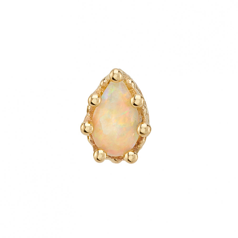 Pear Crown Prong Threaded End in Gold with Genuine White Opal