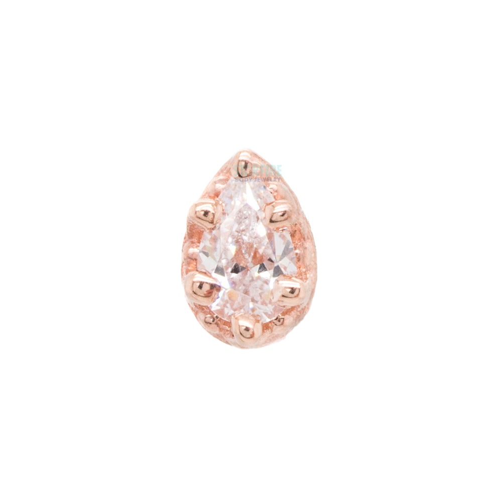 Pear Crown Prong Threaded End in Gold with White CZ