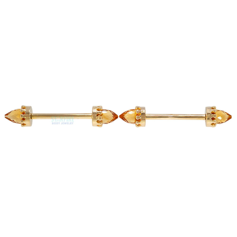 Crown Bullet Nipple Barbells in Gold with Faceted Citrine
