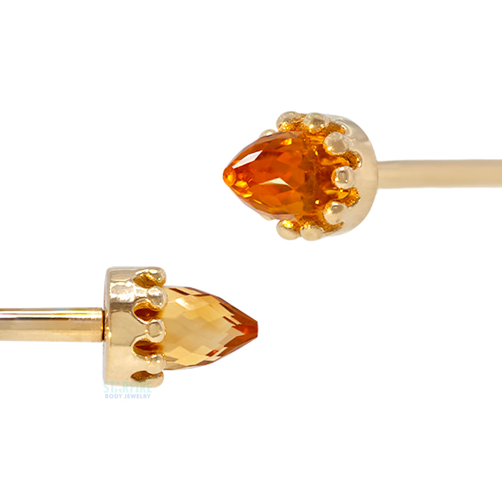 Crown Bullet Nipple Barbells in Gold with Faceted Citrine