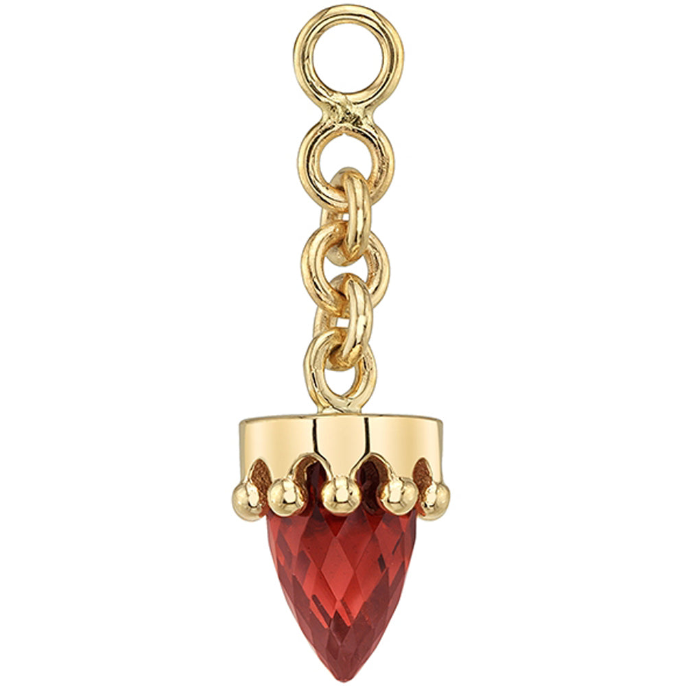 Crown Bullet Chain Charm in Gold & Platinum with Garnet
