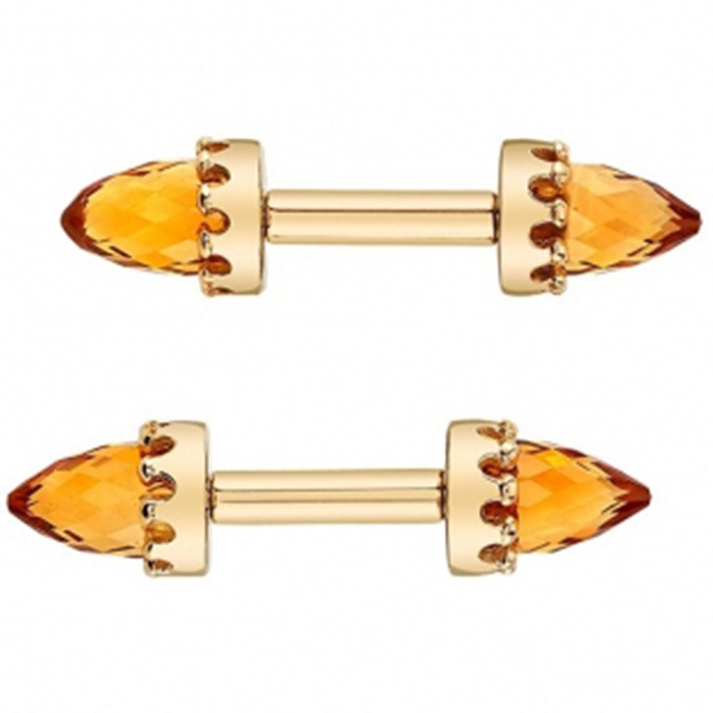 Crown Bullet Nipple Barbells in Gold with Faceted Citrine