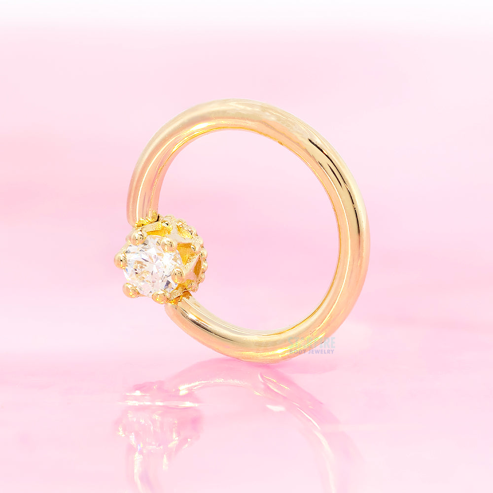 Crown Captive Bead Ring (CBR) in Gold with White CZ