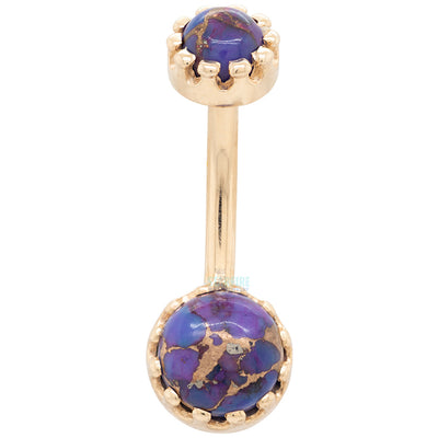 Crown Prong Navel Curve in Gold with Copper Purple Turquoise