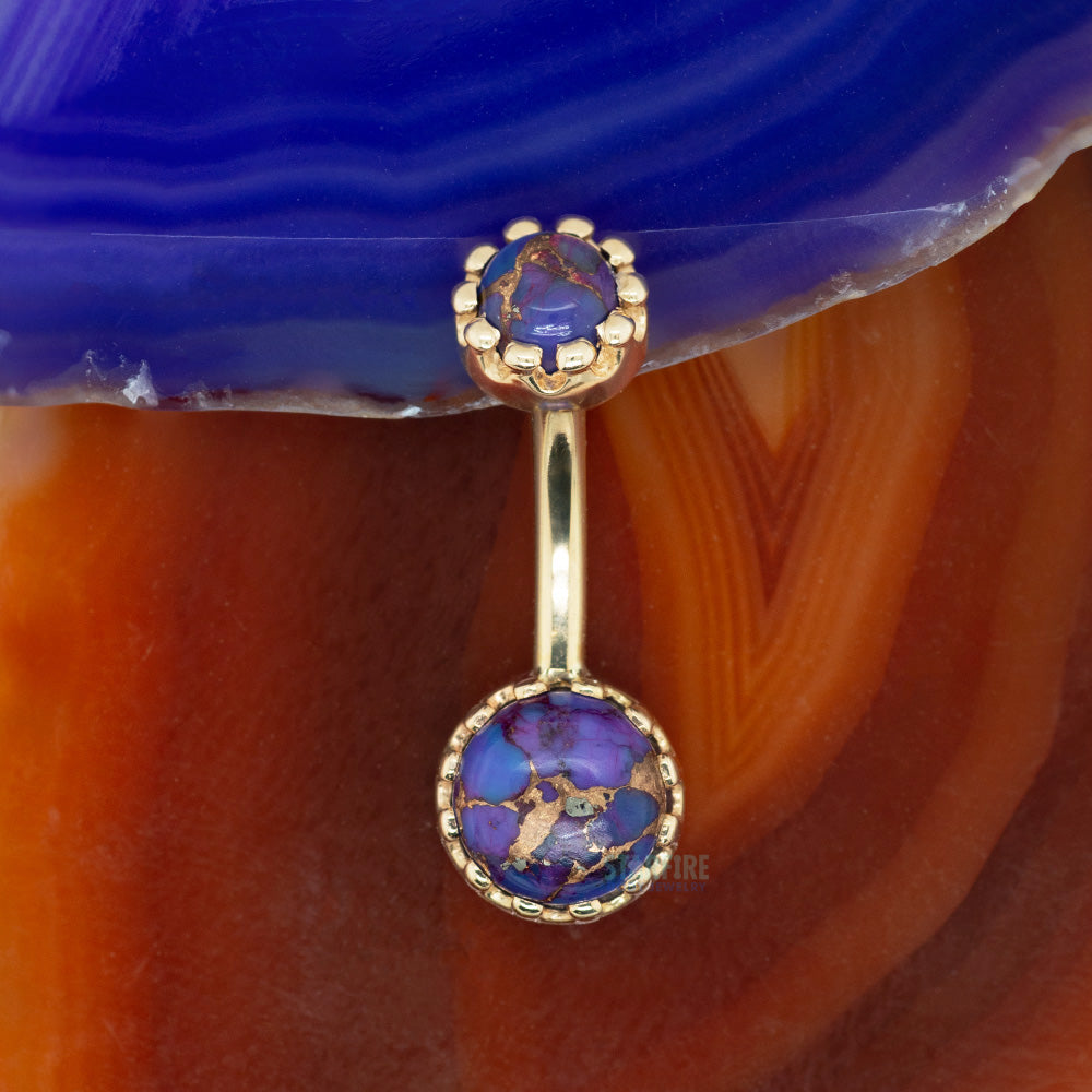 Crown Prong Navel Curve in Gold with Copper Purple Turquoise