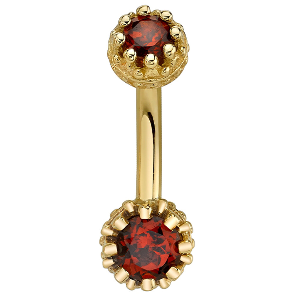Crown Prong Navel Curve in Gold & Platinum with Garnet