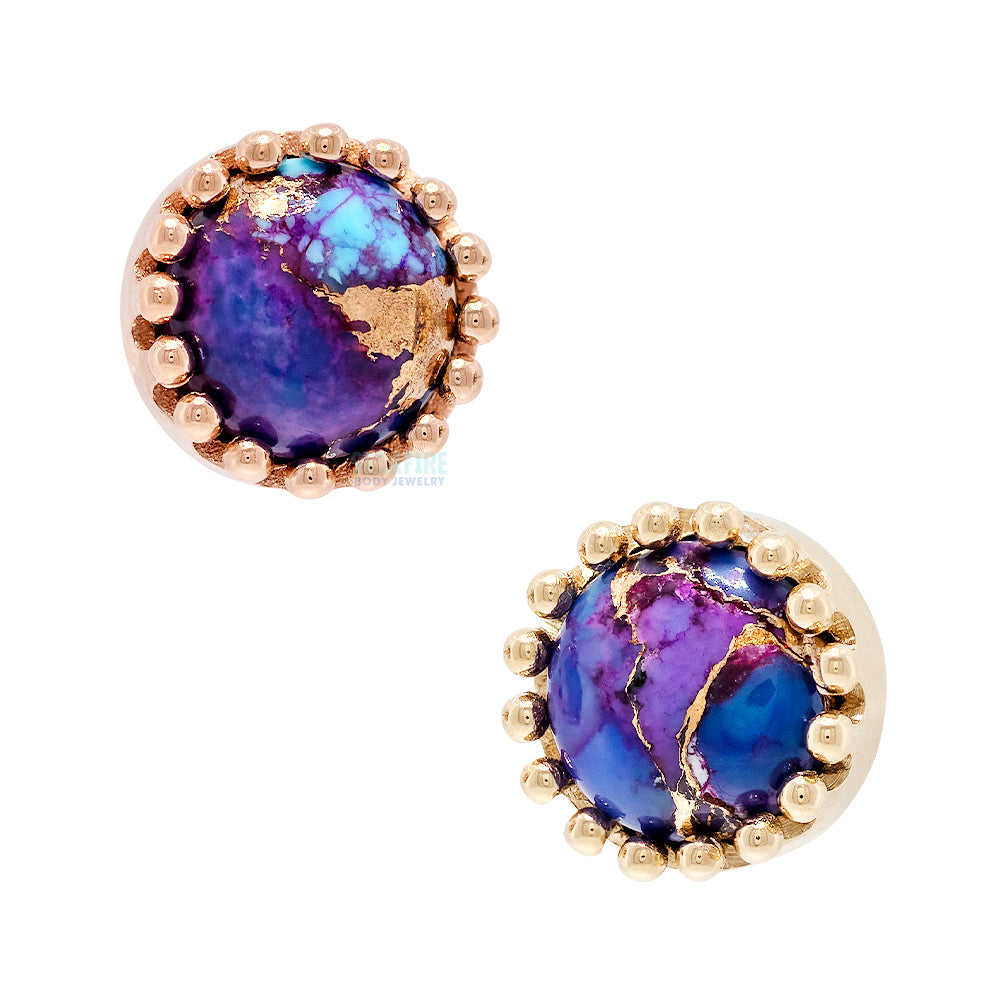 Crown Prong Threaded End in Gold  & Platinum with Copper Purple Turquoise Cabochon