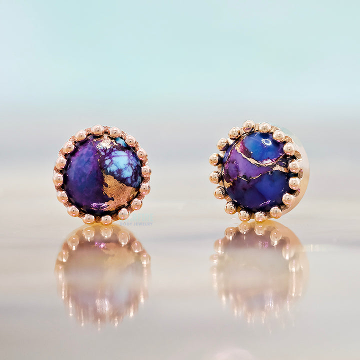 Crown Prong Threaded End in Gold  & Platinum with Copper Purple Turquoise Cabochon