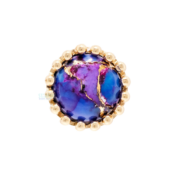 Crown Prong Threaded End in Gold  & Platinum with Copper Purple Turquoise Cabochon