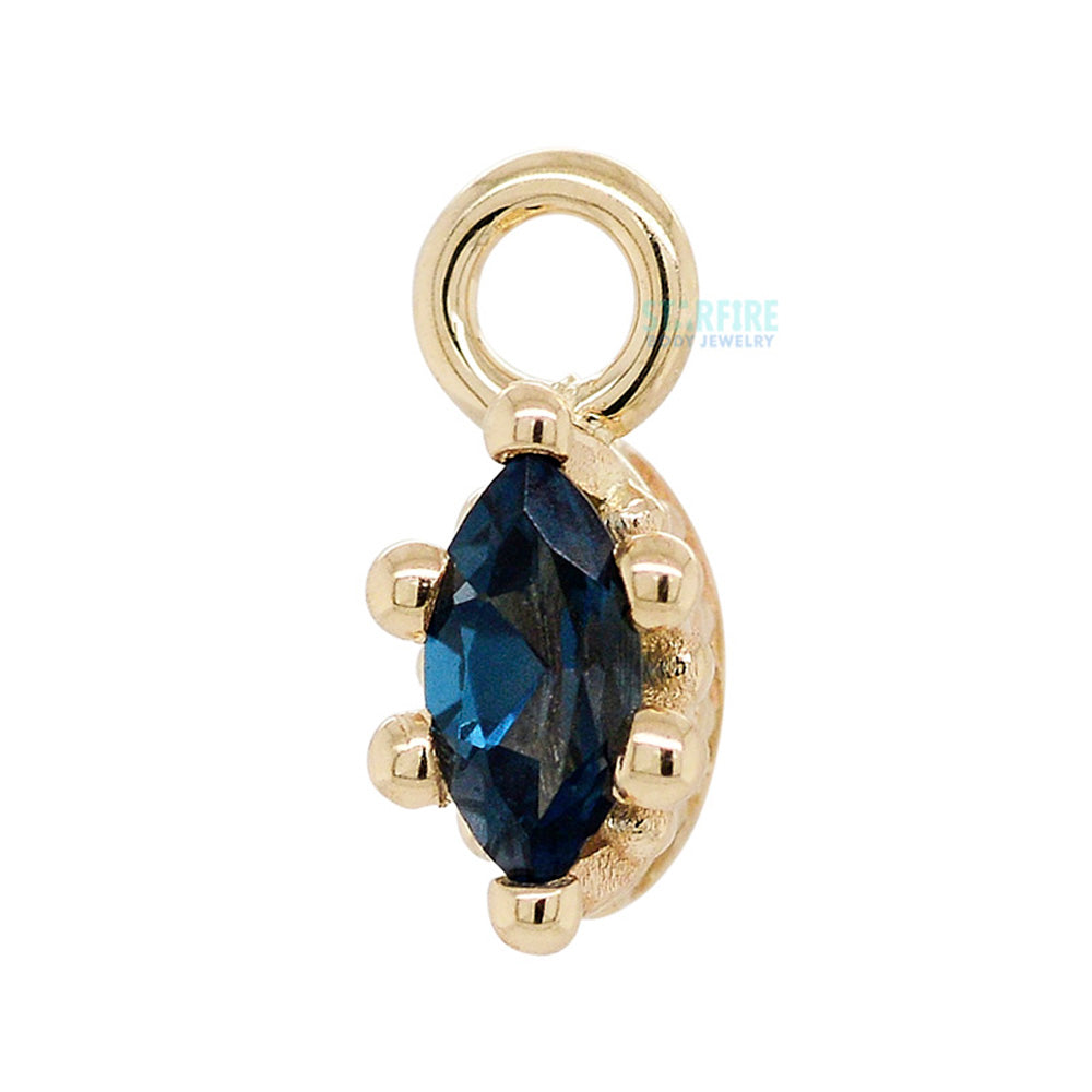 Marquise Crown Prong Charm in Gold with London Blue Topaz