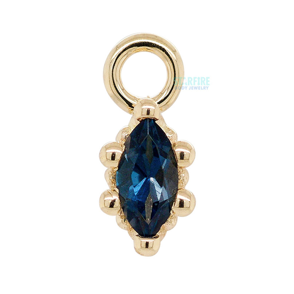 Marquise Crown Prong Charm in Gold & Platinum with London Blue Topaz