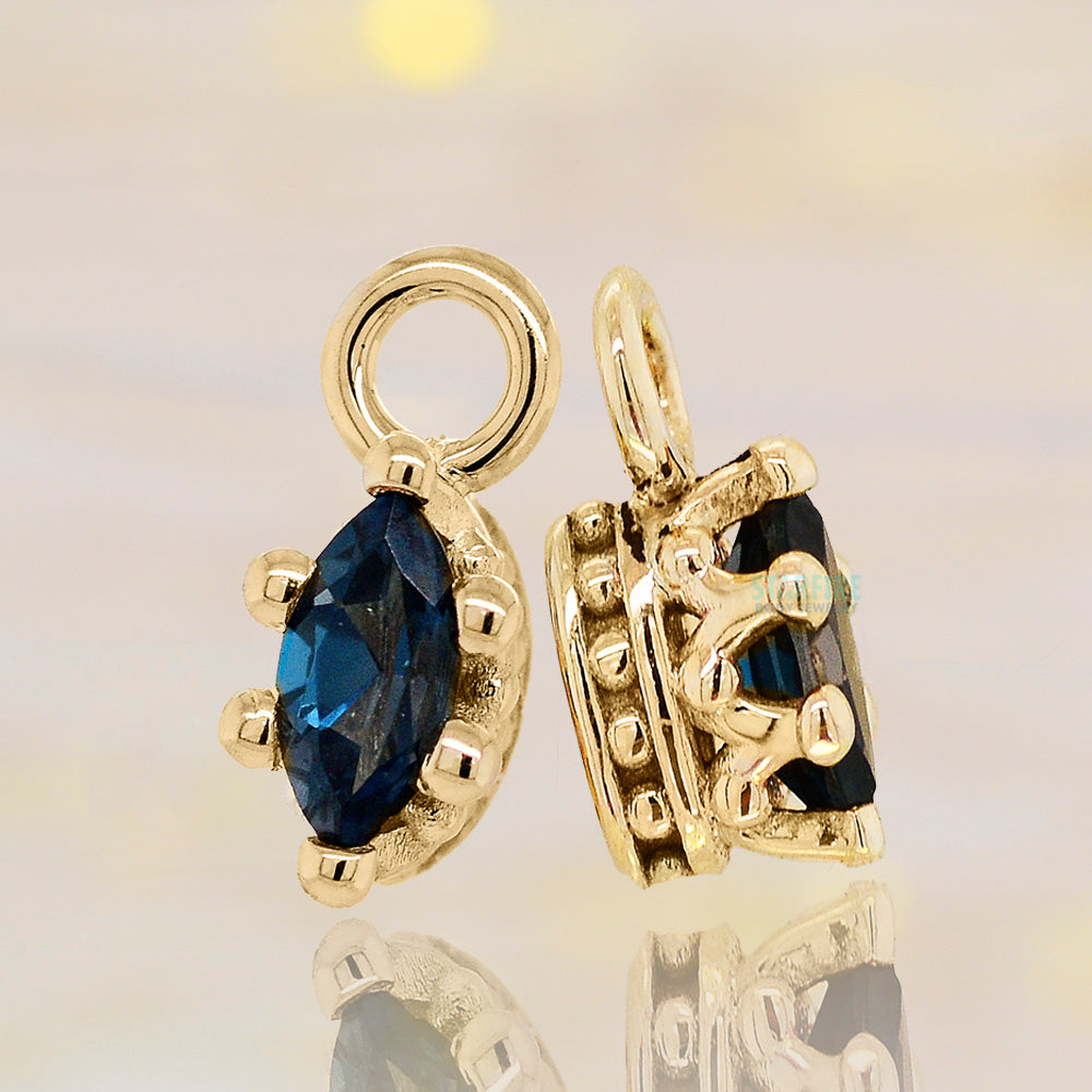 Marquise Crown Prong Charm in Gold & Platinum with London Blue Topaz