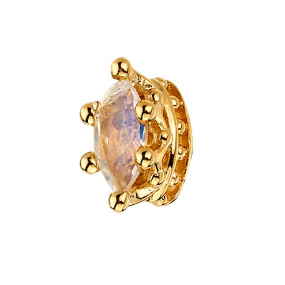 Marquise Crown Prong Threaded End in Gold with Faceted Rainbow Moonstone