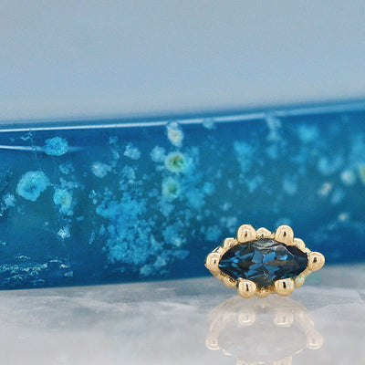 Marquise Crown Prong Threaded End in Gold with London Blue Topaz