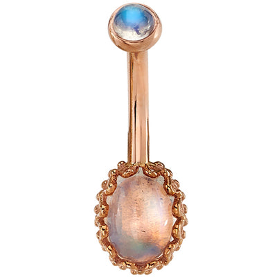 Oval Crown Prong Navel Curve in Gold with Rainbow Moonstones