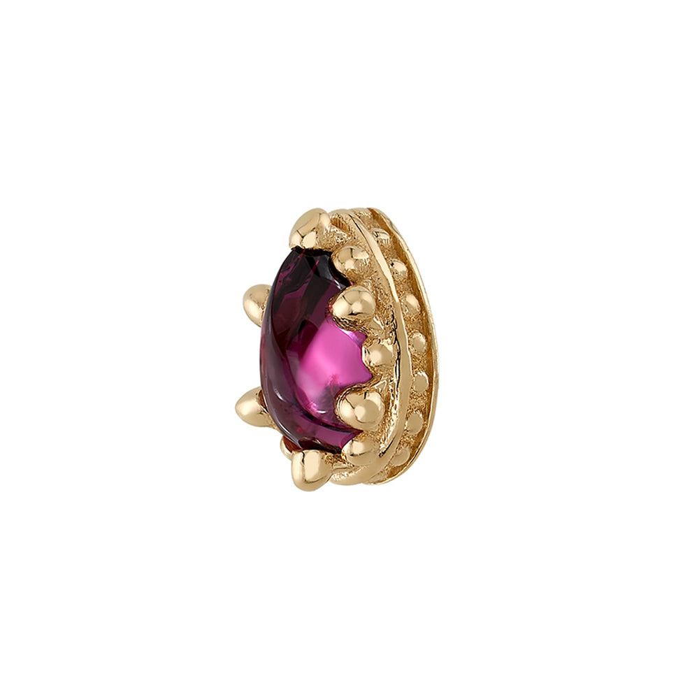 Pear Crown Prong Threaded End in Gold with Rhodolite Cabochon