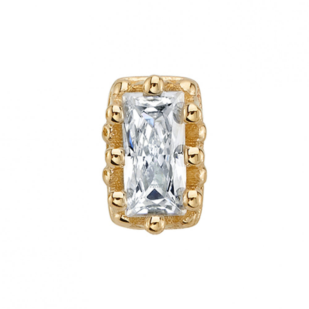 Straight Baguette Crown Prong Threaded End in Gold with White CZ